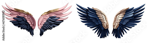 blue and gold angel wings isolated on transparent background.blue and gold wings. 