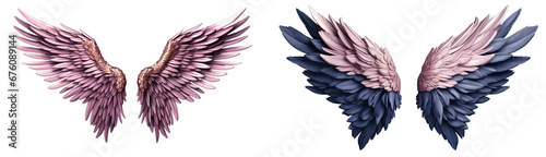 navy blue and gold angel wings isolated on transparent background.navy blue and gold wings. 