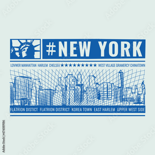 Vector illustration new york theme with ballpoint pen effect. t-shirt graphics