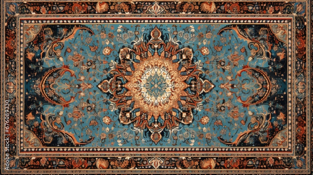 A symmetrical, Persian carpet-style pattern with intricate details