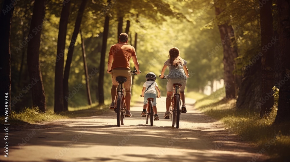 Family taking a bike ride