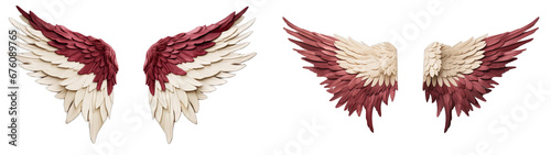 red and white angel wings isolated on transparent background.red and white wings.
