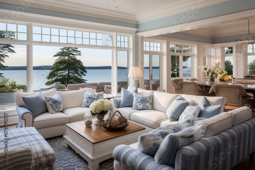 Seaside Villa Veranda in White and Blue Mediterranean Style