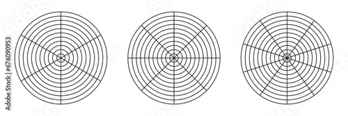 Wheel of life template. Simple coaching tool for visualizing all areas of life. Circle diagram of life style balance. Polar grid with segments, concentric circles. Blank of polar graph paper. Vector. photo