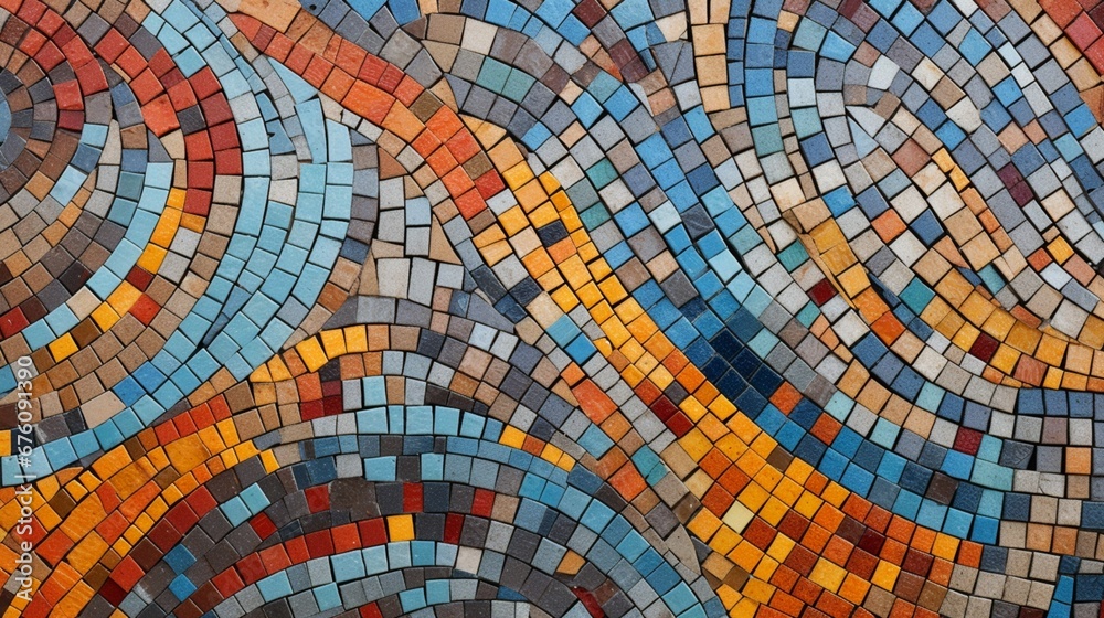 An intricate mosaic of colorful tiles forming a geometric pattern - obrazy, fototapety, plakaty 