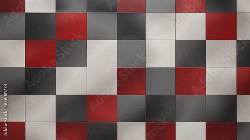 An optical checkerboard pattern with shades of gray and red accents