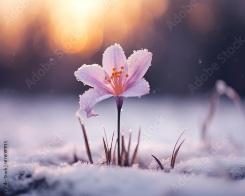 snow on the flowers with magic golden light © Hauber_Photography