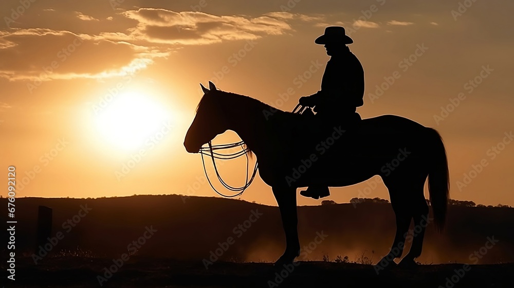 cowboy on horseback at sunset cowboy on horseback at sunset