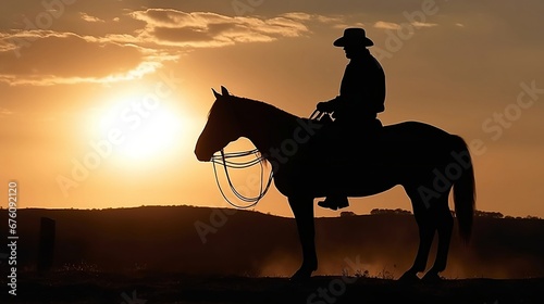cowboy on horseback at sunset