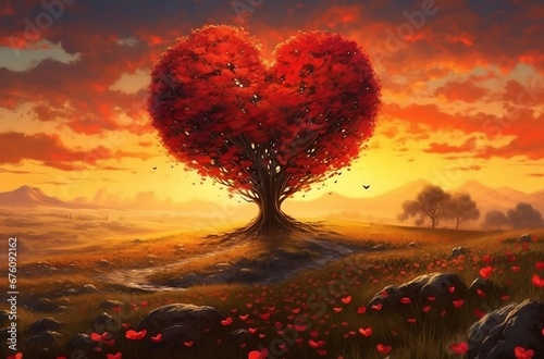 heart tree in the sunset