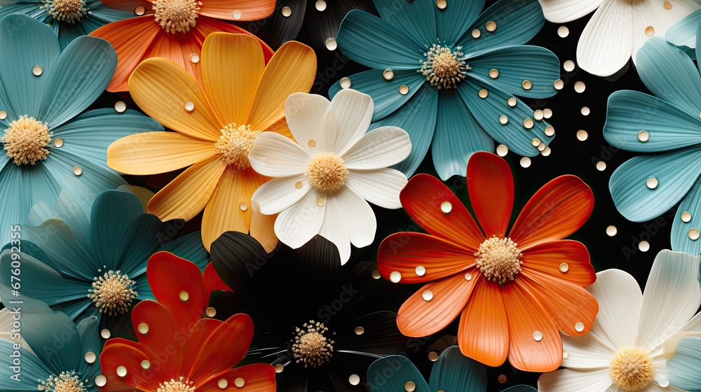  a close up of a bunch of flowers with drops of water on the petals and in the middle of the petals.  generative ai