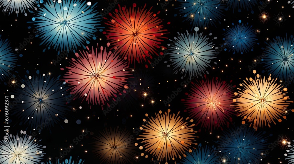  a bunch of fireworks are lit up in the night sky with many colors and sparkles on the black background.  generative ai