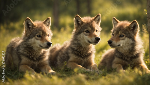 An intimate scene of wolf pups playing in a sun-dappled meadow - AI Generative © Being Imaginative