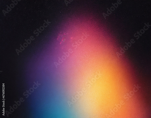 Vertical background orange purple blue yellow pink glowing abstract grainy color gradient shape on black noise texture backdrop