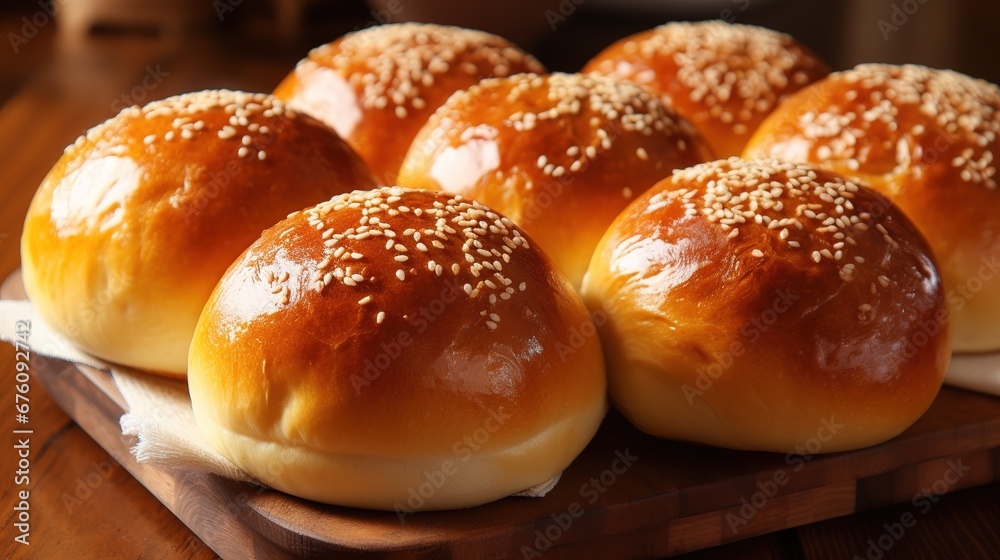 Selbstgemachte Hamburger-Brötchen. Brioche Brötchen für den Burger frisch gebacken aus dem Ofen. Gold-gelbe Brötchen aus dem Ofen beim Bäcker. Selbstgemachte Hamburger-Brötchen. Brioche Brötchen für den Burger frisch gebacken aus dem Ofen. Gold-gelbe Brötchen aus dem Ofen beim Bäcker.