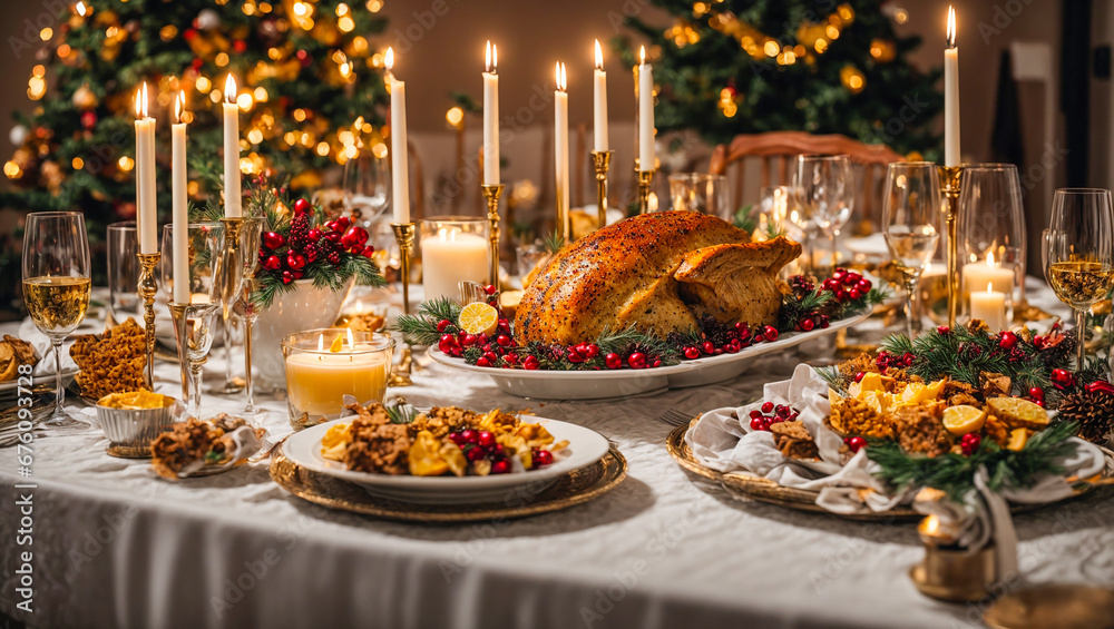 Holiday table with different Christmas snacks Holiday table with different Christmas snacks
