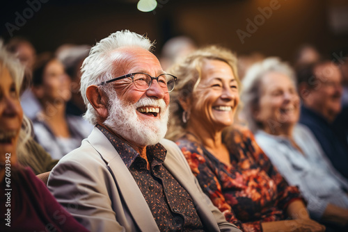 Elderly people enjoying music at a classical music concert.