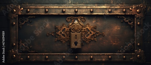 The master key hole. Security, vault, safe keeping concept. keyhole of old door or chest photo