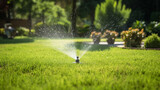 Automatic sprinkler system watering the lawn.Generative AI