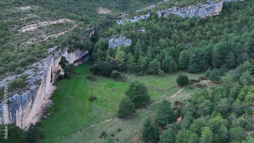 Landscape of rocks and forests in San Martín de Valparaiso. Aerial view from a drone. Town of Villanueva de Valdegovía. Valdegovia Valley. Alava. Basque Country. Spain. Europe photo