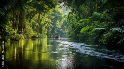 Canal in the national park of Tortuguero with its tropical rainforest along the Caribbean Coast of Costa Rica, Central America. photography ::10 , 8k, 8k render ::3
 photo