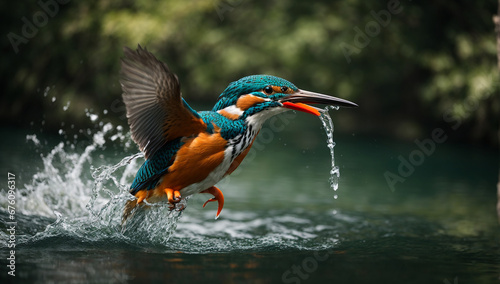 Beautifully patterned kingfisher diving into water to catch its prey - AI Generative © Being Imaginative