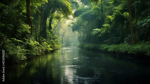 Canal in the national park of Tortuguero with its tropical rainforest along the Caribbean Coast of Costa Rica, Central America. photography ::10 , 8k, 8k render ::3 