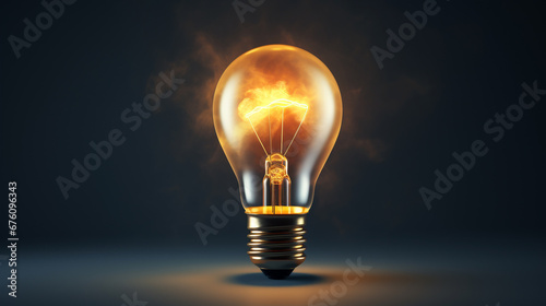 light bulb with a lot of energy with fire inside on black background. Generative AI