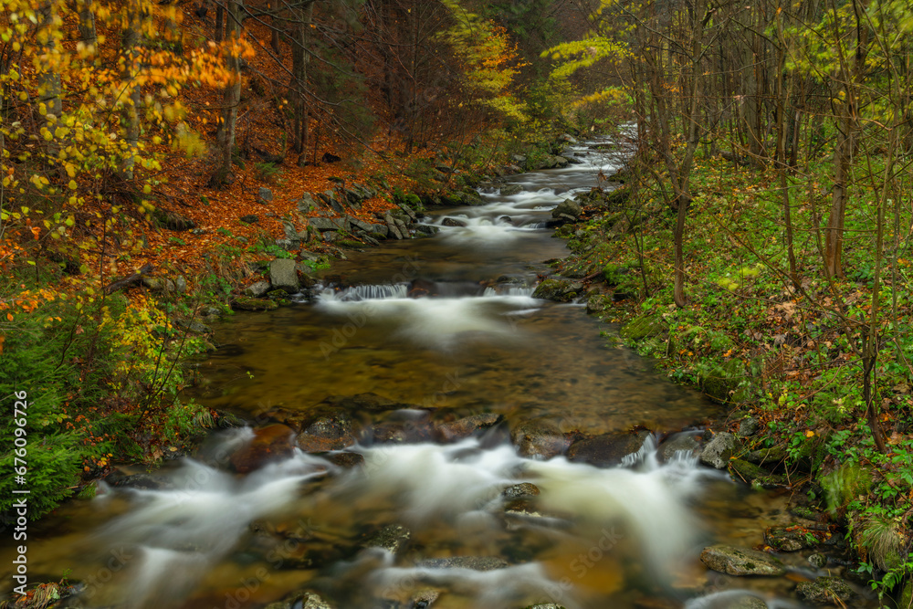 Huciva Desna river after rain morning near Kouty nad Desnou