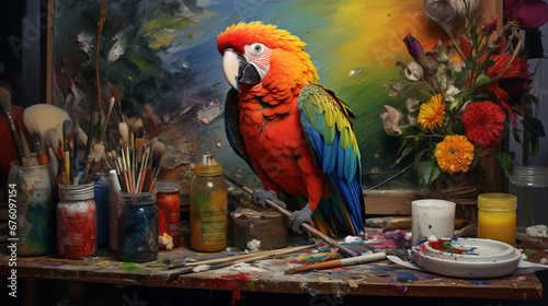 parrot in an artist studio. Generative AI