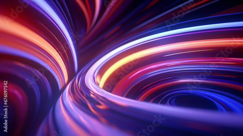 Neon swirl bright light vibrant colors in front of a black background  3D render  illustration