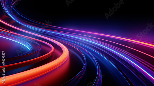 Neon swirl bright light vibrant colors in front of a black background, 3D render, illustration