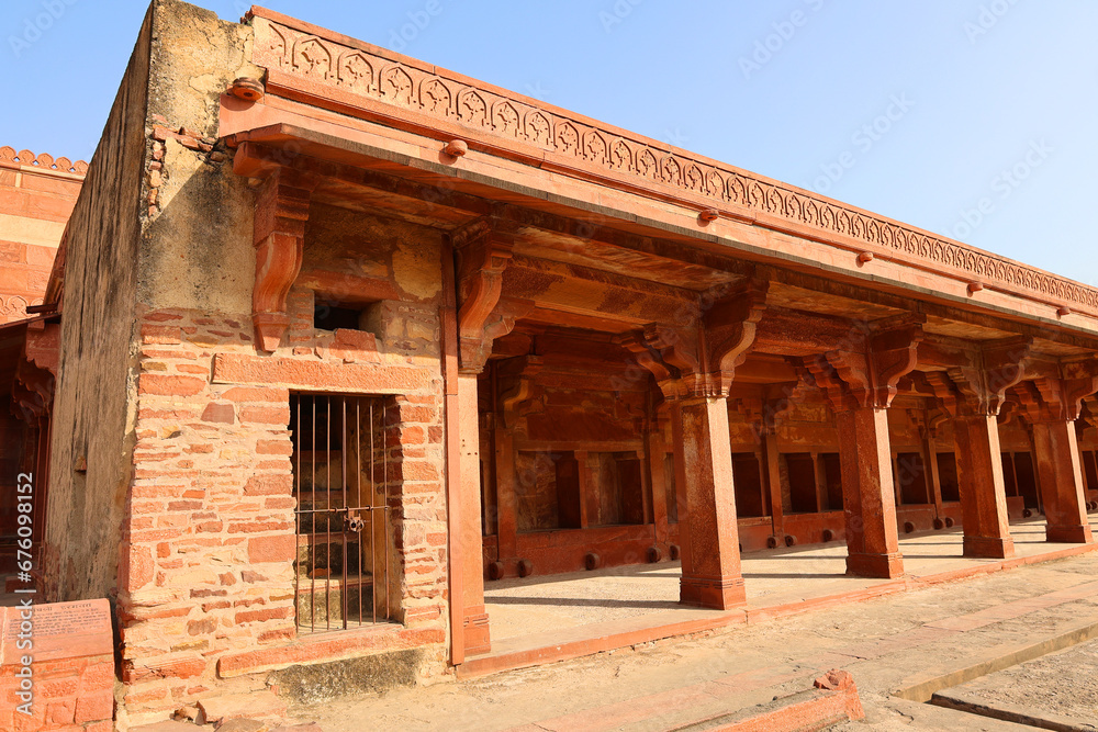 Fatehpur Sikri is a town in the Agra District of Uttar Pradesh, India.  Fatehpur Sikri itself was founded as the capital of Mughal Empire in 1571 by Emperor Akbar
