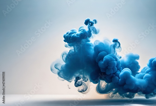 blue thick smoke on Blanck background in minimal style 