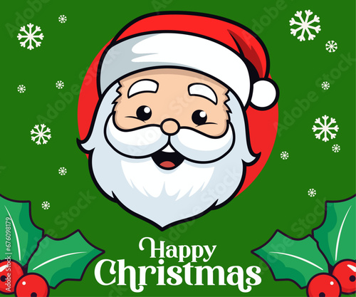 Delightful winter holiday showcasing Vector cute Santa Claus head, Santa’s face adorned with hat and white beard Christmas cartoon character