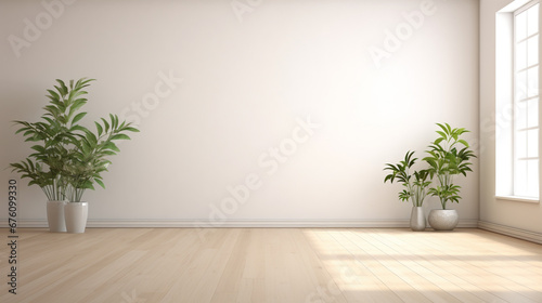 White classic wall background brown parquet floor home furniture detail. Generative Ai