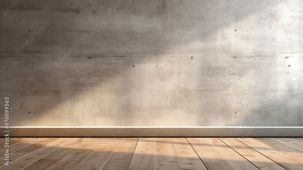 Modern loft wall background grey floor and light from window. Empty room with concrete wall and wooden floor. Modern loft wall background grey floor and light from window. Empty room with concrete wall and wooden floor.