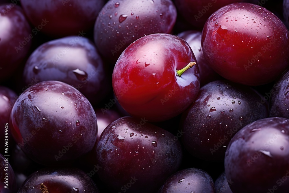 plums are shown with some drops of water on them, close up of a bunch of grapes plums are shown with some drops of water on them, close up of a bunch of grapes