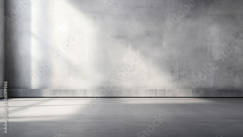 Minimal style interior room with grey wall. Modern loft wall background grey floor. © Helen-HD