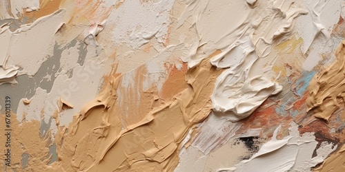Generative AI, Closeup of impasto abstract rough beige art painting texture