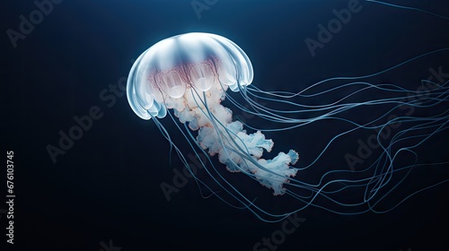  a jellyfish floating in the water with its head turned to look like it's floating in the air. generative ai