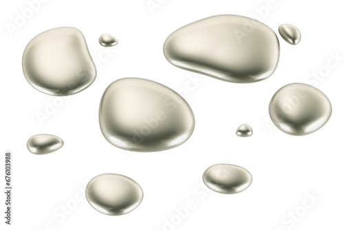 Cuadro en lienzo Mercury drops or metallic drops, 3D rendering isolated on transparent background