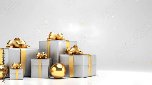 Festive background with presents and Christmas baubles