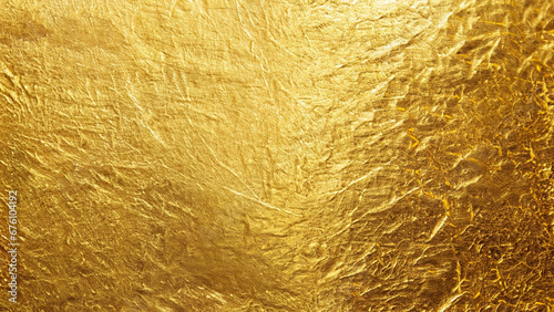 Shiny yello gold foil abstract background. Luxury theme. AI generated image photo