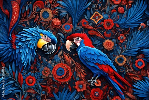 blue parrot and red dancing