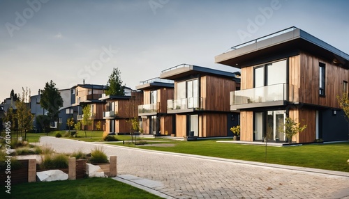 Modern multifamily homes: Eco-friendly design featuring photovoltaic cells © ibreakstock