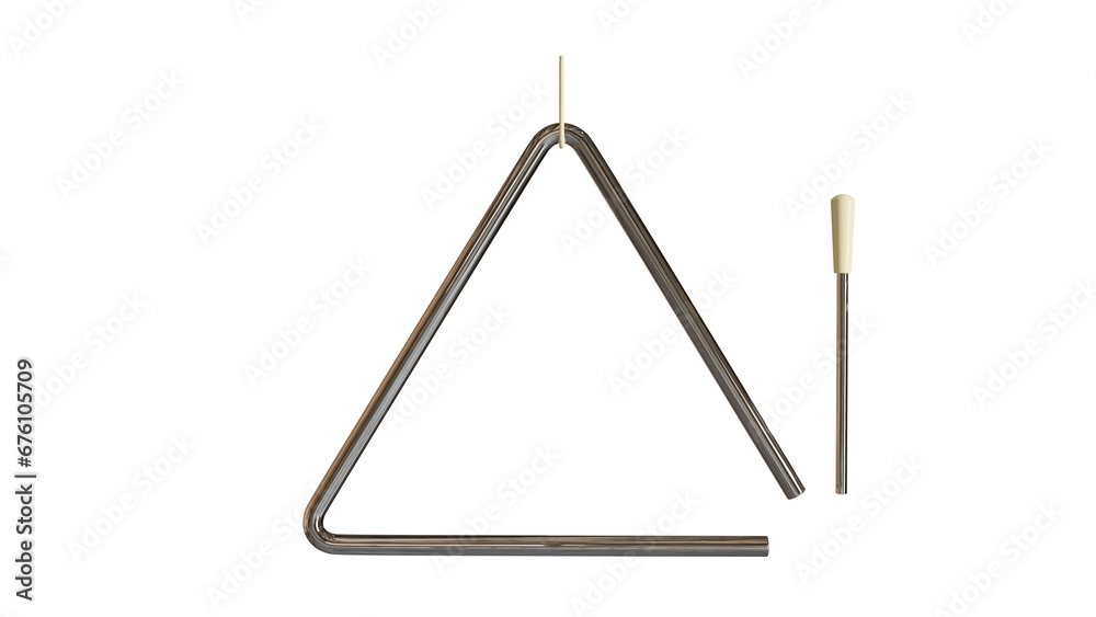 Musical triangle bell isolated on transparent and white background. Music concept. 3D render - obrazy, fototapety, plakaty 