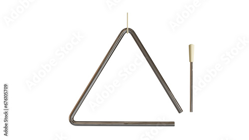 Musical triangle bell isolated on transparent and white background. Music concept. 3D render