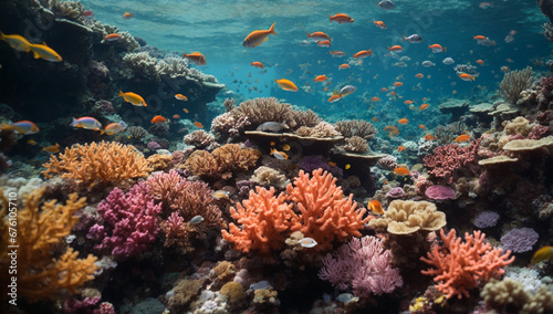 Colorful coral reef teeming with vibrant fish and other marine creatures - AI Generative