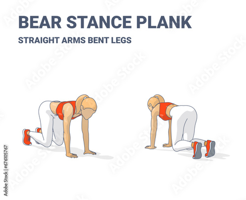 Bear Plank Exercise, Female Home Workout Routine Guidance Women fitness exercise
